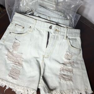 Denim Forum Light Gray Distressed Jean Shorts